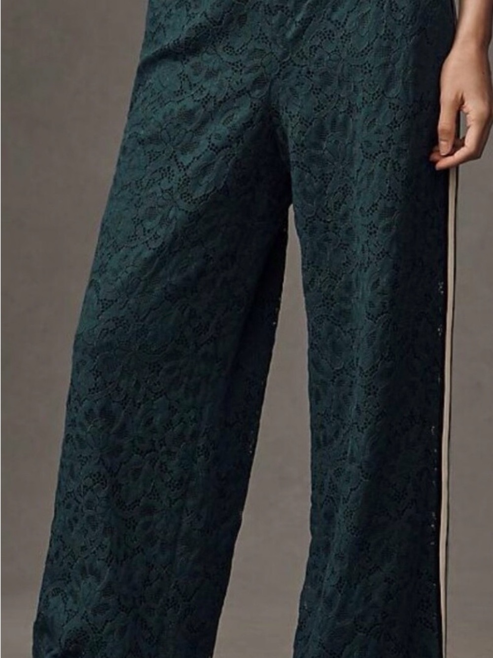 Maeve Black Wide-Leg Lace Track Pants with Cream Stripes